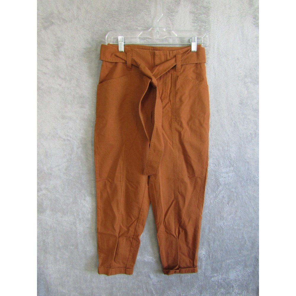 A New Day Paper Bag Waist Belted Cropped Pants Terracotta Women's Size 2